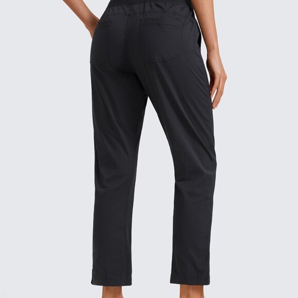 Women's Casual 7/8 Lightweight Black Joggers with Pockets, High Rise, Adjustable - Picture 2 of 7
